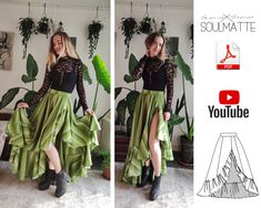 PDF Sewing Skirt Pattern With Video Tutorial Wide Gore - Etsy Fantasy Skirt Pattern, Fairy Skirt Sewing Pattern, Peasant Skirt Pattern, Flowy Dress Sewing, Fairy Skirt Pattern, Layered Ruffle Skirt Pattern, Free Skirt Patterns For Women, Long Skirt Pattern Sewing, Flowy Skirt Pattern