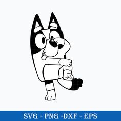 a black and white cartoon dog holding onto a large piece of paper with the words svg - png - dxf - eps