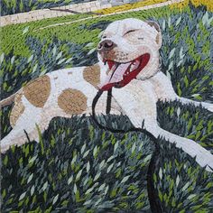 Smiling Pitbull Custom Mosaic Wall Art Mosaic Quotes, Mosaic Garden Ideas, Smiling Pitbull, Pitbull Art, Mosaic Stepping Stones, Mosaic Portrait, Mosaic Animals, Mosaic Murals, Animal Portraits Art