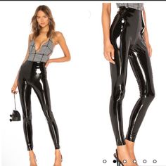 Brand New With Tags No Flaws Size Small Materials Stated In Pictures Sleek Fitted Club Pants, Sleek Fitted Pants For Club, Sleek Fitted Pants For Club Wear, Sleek Fitted Leather Pants For Date Night, Fitted Black Leather Pants For Night Out, Green Pants Women, Patent Leather Leggings, Black Velvet Leggings, Velour Leggings