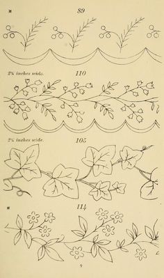 an old book with flowers and leaves drawn on it's pages, including numbers