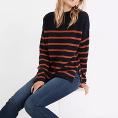 Madewell Whitworth Mockneck Sweater New Without Tags Made Of Our Signature Coziest Yarn, This Striped Mockneck Sweater Is Kitten-On-A-Cloud Soft. With Rolled Trim And A Longer Length, It's One You'll Reach For Again And Again. Slightly Boxy, Longer Length Fit. Body Length From High Point Of Shoulder: 26 3/4" (Based On Size M). Polyamide/Wool/Alpaca/Elastane. Do Well: Made Using Wool From Certified Farms Who Take A Progressive Approach To Managing Their Land And Caring For Their Sheep; For Each P Cherry Sweater, Mockneck Sweater, Ribbed Turtleneck Sweater, Madewell Sweater, Yarn Sizes, Wool Turtleneck, Madewell Sweaters, Fit Body, Half Zip Pullover