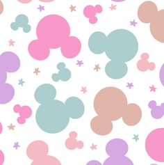 the mickey mouse wallpaper is pink, purple and blue with stars on it's sides