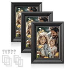 three framed pictures with the same image on them, one has a man and two are holding