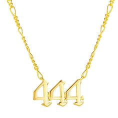 a gold necklace with the number four on it