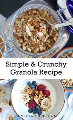 granola recipe in a glass bowl with fruit and nuts