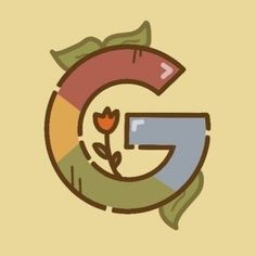 the letter g is made up of leaves and flowers with a flower on it's side