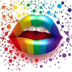 a rainbow colored lips on a white background with dots - miscellaneous objects / objects illustrations