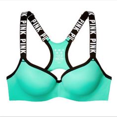 Description: Premium Stretch Fabric That Smooths And Flatters, Underwire Cups, Back Closure, Hook & Eye Closure, Fully Adjustable Straps Condition: New Size: Small (A-C Cup) Fabric Content: Imported Polyamide/Spandex Color: Seafoam Glow :1718 Sport Bras, Bras For Teens, Victorious Secret, Bra Ideas, Pink Bras, Pink Outfits Victoria Secret, Victoria Secret Pink Bras, Fashion Things