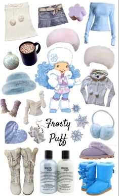 a collage of various items that include boots, sweaters, hats and other things