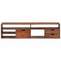 This elegant wooden TV cabinet is meant to become the focal point of your living room or entertainment area. It can be used as a TV stand, monitor riser, Hi-Fi cabinet, sideboard, or lowboard. The cabinet is made of solid acacia wood, making it stable and durable. The Hifi cabinet provides ample space for keeping your DVD player, game console, streaming device, media carriers, etc. neatly organized. Important note: The colors vary from piece to piece, making each of TV stands unique Material: Solid acacia wood, engineered wood Dimensions: 55.1" x 11.8" x 13.8" (W x D x H) With 3 drawers and 5 open compartments Polished, painted and lacquered Assembly required: Yes Placard Design, Tv Stand Wayfair, Wooden Tv Cabinet, Media Storage Cabinet, Wood Tv Cabinet, Suport Tv, Tv Vintage, Solid Wood Tv Stand, Sideboard Tv Unit