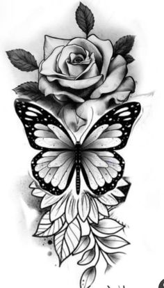 a rose and butterfly tattoo design