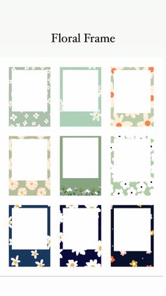 four different frames with flowers on them and the text floral frame in blue, green, orange