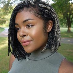 Short Black and Grey Braids Bob Hair Grey Braids, Bob Black, Short Box Braids Hairstyles