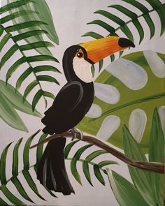 a painting of a toucan perched on a branch