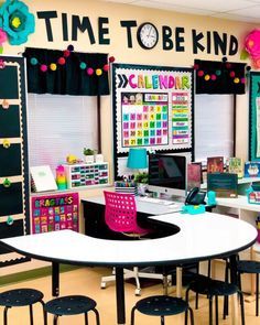 the classroom is decorated with bright colors and decorations