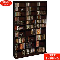 a wooden bookcase with many different types of books on the front and back shelves