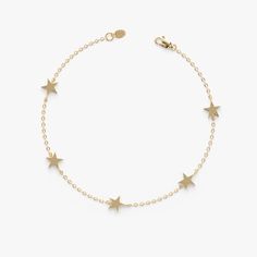 Stella Baby, you’re a star! This gold bracelet features multiple star charms on a solid gold bracelet. It would make a great celestial gift for a friend! Available in Yellow Gold, White Gold, and Rose Gold - Handmade- Solid Gold- Measurement of Each Star: 5 mm - Space Between Stars: 15 mm ( .60 inches) All pieces come beautifully boxed in suede pouches you can always use (which really comes in handy when traveling!) 14k Yellow Gold Bracelet With Star Charm, Yellow Gold Star Charm Bracelet, Elegant Yellow Gold Star Bracelet, 14k Gold Dainty Bracelet With Star Charm, Dainty 14k Gold Bracelet With Star Charm, Star Bracelets, Dainty Yellow Gold Star Bracelet, 14k Gold Bracelet With Star Charm, 14k Gold Star Charm Bracelet