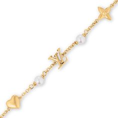 LOUIS VUITTON® - Lv Heart Bracelet - Gold Luxury White Gold Bracelets For Valentine's Day, Luxury Heart-shaped Gold Bracelet, Lv Bracelet, Heart Bracelet Gold, Pandora Bracelet Charms Ideas, Louis Vuitton Gifts, Bracelet Luxury, Feminine Elegance, Metal Charms