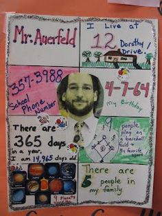 a bulletin board with pictures and writing on it that says, i live at mr auaffield