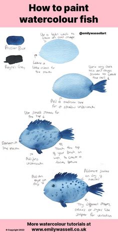 how to paint watercolour fish with blue and black colors on the bottom half