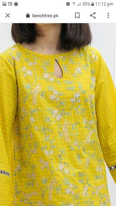 Kurta Simple, Green Designer Dress, Front Neck Design, Neck Design For Kurti, Summer Kurti, Design For Kurti, Ikkat Dresses