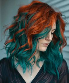 Orange Hair Bright, Warm Blonde Balayage, Half Colored Hair, Bright Copper Hair, Fox Hair Dye, Teal Highlights, Copper Hair Color Ideas, Space Hair, Pulp Riot Hair Color