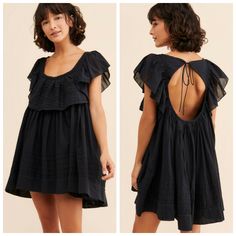 Free People Hailey Black Ruffle Babydoll Mini Dress Brand New With Tags Size Medium Tppboxe Crochet Halter Dress, Long Sleeve Babydoll Dress, People Aesthetic, Knit Lace Dress, Free People Lace Dress, Sheer Mini Dress, Babydoll Mini Dress, Free People Mini Dress, Floral Cotton Dress