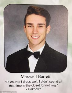 a man wearing a tuxedo and bow tie with a quote from maxwell barlett