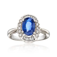 Ross-Simons - C. 1980 Vintage 1.60ct Sapphire, .22ct t. w. Diamond Ring Oval Cut Size 5. C. 1980. Lean into the luxury of this sapphire and diamond delight! Our esteemed Estate collection treasure draws inspiration from the iconic Princess Diana engagement ring, as .22 ct. t. w. round brilliant-cut and baguette diamonds encircle a stunning 1.60 carat oval sapphire. Finely crafted in polished platinum. 1/2" wide. Diamond and sapphire ring. Exclusive, one-of-a-kind Estate Jewelry. Sapphire birthst Iconic Princess Diana, Princess Diana Engagement, Princess Diana Engagement Ring, Diana Engagement Ring, Diamond Ring Oval, Estate Engagement Ring, Diamond And Sapphire Ring, Jewelry Sapphire, Vintage Sapphire