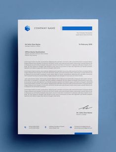 a blue and white business letterhead on a blue background with the words company name