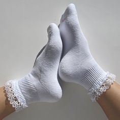 Women's ankle length Hanes socks with hand sewn 1.5" lace trim. Fits size 5-9. Decorative socks perfect for adding a little  pop to any outfit. Pairs great with sneakers, boots, etc. *Most items are made to order so please allow 1-2 weeks before shipment. Thank you!* Lace Socks Outfit, Hanes Socks, Hosiery Dress, Socks With Lace, Socks Photography, Lace Ankle Socks, Color Socks, Sock Outfits, Lace Socks