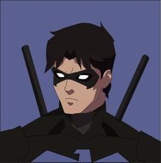 an animated image of a man with two swords in his hand and wearing a batman mask