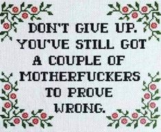 a cross stitch pattern with the words don't give up you've still got a couple of mothers to prove wrong