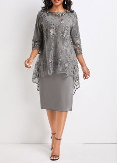 Color:Light Grey;Size:S;Size:M;Size:XL;Size:2XL;Size:3XL;Size:4XL;Size:L;Package Contents:1 X Dress , 1 X Top;Occasion:Work;Style:Elegant; Linnet, Loose Midi Dress, Evening Gown Dresses, فستان سهرة, Women's Evening Dresses, Elegant Dresses For Women, Hem Design, Midi Dress Party, Evening Dresses Elegant