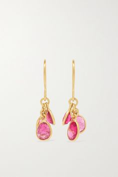 Pippa Small's drop earrings are so pretty thanks to the choice of rosy stones and the way they lightly dangle. They're handmade from 18-karat gold and set with pink tourmalines, which the brand describes as ""loving."" Pink Gold Earrings, Gold And Pink Earrings, Pink And Gold Earrings, Pink Drop Earrings, Small Drop Earrings, Pippa Small, Tourmaline Earrings, Gold Dangle Earrings, Tourmaline Jewelry