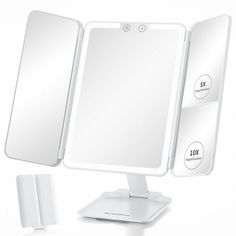 an electronic device with three mirrors and one charger on the side, next to it's stand