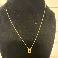 Letter B Diamond Nexklace 16” Not Adjustable 14k Yellow Gold B Necklace, Gold B Necklace, B Necklace Initial, Luxury Gold Baguette-cut Diamond Necklace, Elegant Yellow Gold Letter Necklace, Letter B Necklace, Elegant 14k Gold Baguette-cut Necklace, Letter B, Letter Necklace