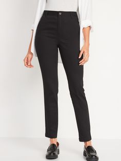 High-rise waistband, with built-in belt loops and button fastening.  Hidden zip fly.  Diagonal hip pockets in front, faux welt pockets in back.  Darted back waist.  Cotton-twill, with comfortable stretch.  Tag-free label inside back waist for added c High-waisted Pants For Work With Button Zip Fly, Fitted Straight Leg Bottoms For Workwear, Fitted Straight Leg Workwear Bottoms, Classic Slim Fit Mid-rise Bottoms, Straight Pants For Workwear With Button Zip Fly, Mid-rise Bottoms With Button Closure For Business Casual, High Waist Bottoms With Button Zip Fly For Workwear, Fitted Mid-rise Pants With Belt Loops, Tailored Mid-rise Bottoms With Belt Loops