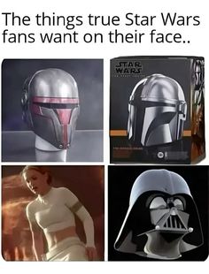 star wars memes with the same helmet on each one, and different pictures of them