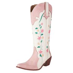 Canyon Town Floral Cowboy Boots - boogzel clothing Floral Cowboy Boots, High Shaft Boots, Cowboy Embroidery, Female Packing List, Embroidery Boots, Shaft Boots, Pink Cowboy, Rough Heels, Popular Boots