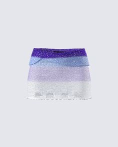 Bring the magic in this purple sequin skirt 💜 Constructed from open gradient sequin yarn and featuring a top turnover design and pull on style - this piece will have everyone falling for your charm 🤩 Purple Sequin Skirt, Sequin Knit, Tassel Skirt, White Mini Skirt, Black Off Shoulder, Purple Skirt, Fashion Portfolio, White Jersey, Cute Skirts