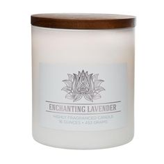 an image of a candle with the label enchanting lavender