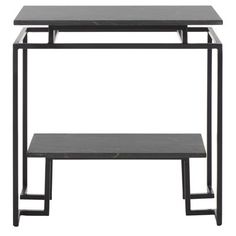 two black tables with one shelf on each side and the other end table below it