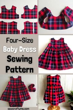 the four - size baby dress sewing pattern is easy to sew and can be used for