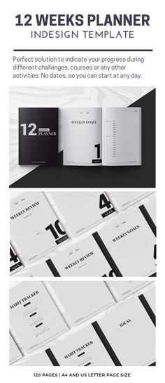 an image of a white and black flyer with the words 12 weeks planner on it