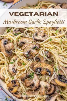 pasta with mushrooms and parmesan cheese in a pan