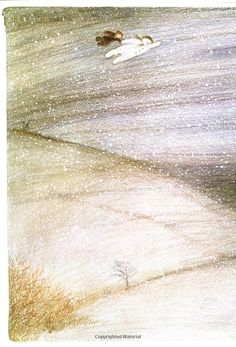 a drawing of a snowy landscape with trees and snow flakes on the ground, as if in an old time book