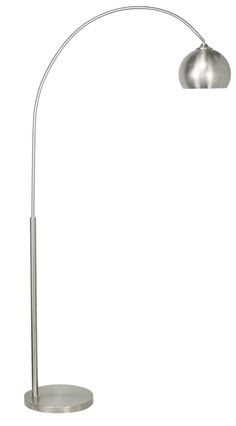 a metal floor lamp with a round base on an isolated white background, the light is dimming