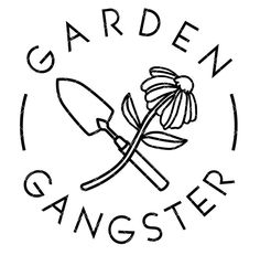 the garden gangster logo with a knife and flower in it's center, on a white background